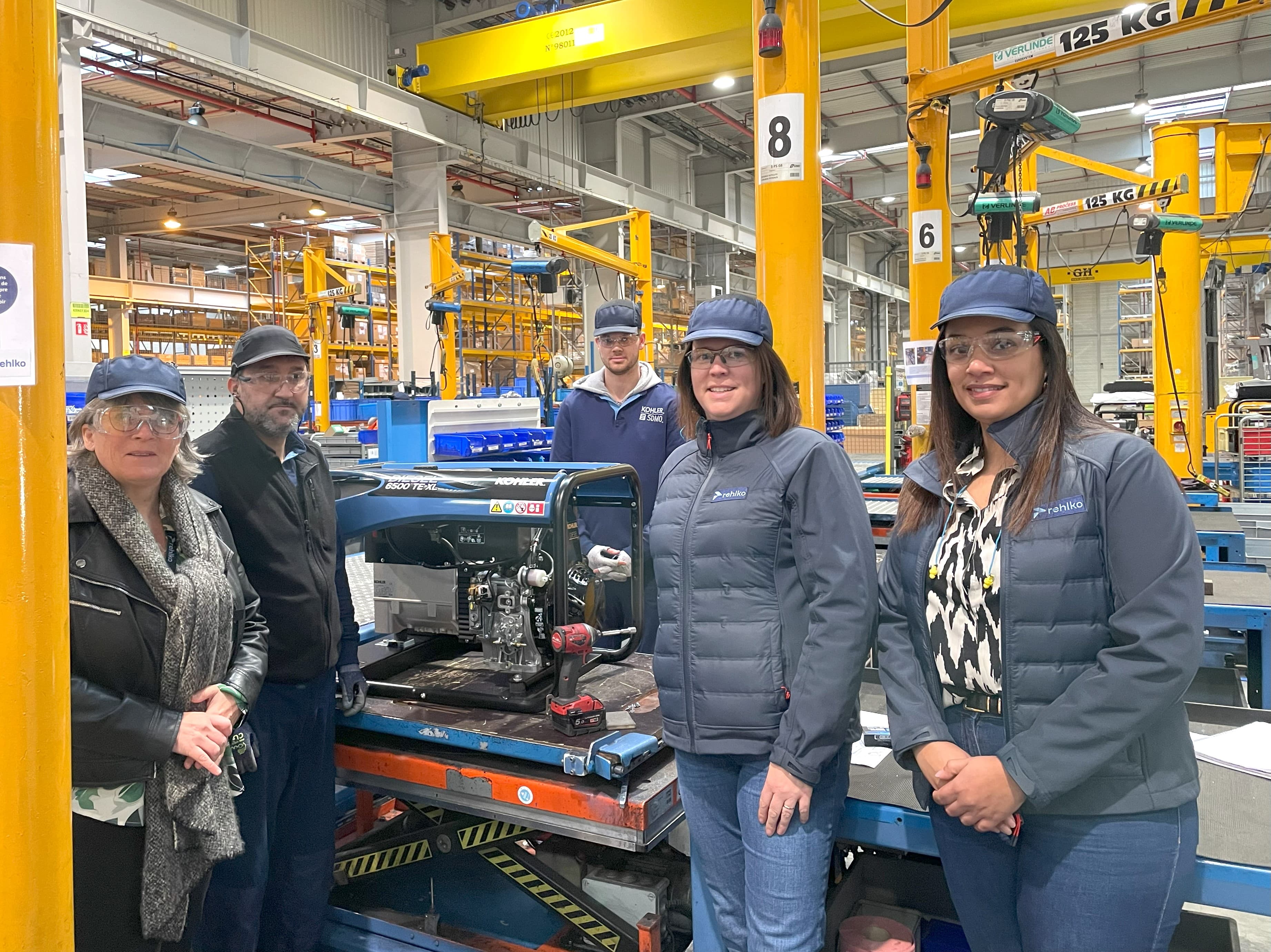 From left to right: Muriel Cueff, Rehlko portable Sales; Zakaria Dharaoui, Damien Triol, portable line operators; Marie-Edith Le Vezo, Emilie Treguer, Rehlko logistics team.