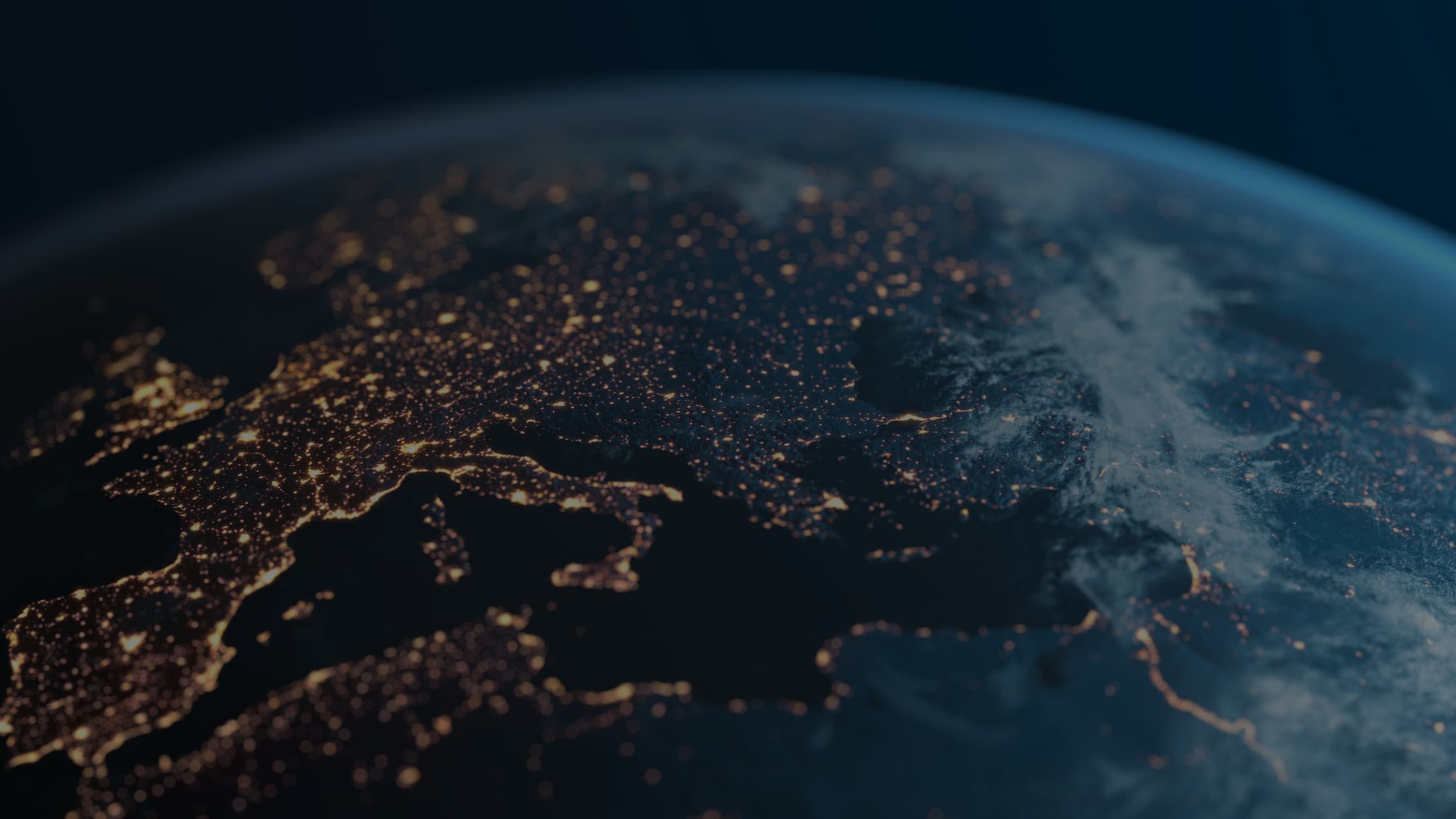 Globe map of Europe at night time viewed from space.